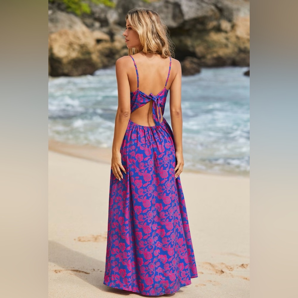 Cupshe Floral Printed Knotted V-neck Maxi Dress